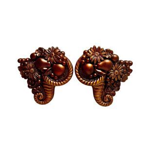 Lot Of 2 Vintage Wall Hanging Fruit Flowers MCM Decor Miller 60s Gold Chalkware